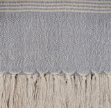 Weaver Green Blanket throw ~ Bando Blue close up-100% recycled with the appearance of real French linen