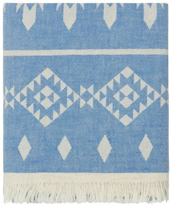 Fleece Throw ~  GTF04 Dakota Blue geometric pattern cotton throw with fleece backing