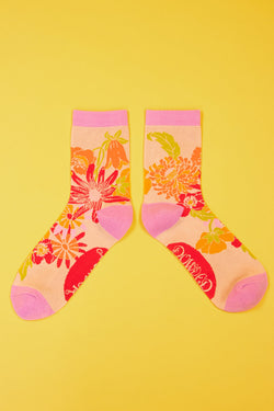 Sock ~ Powder SOC430 Ladies Ankle Socks Retro Meadow - Cream