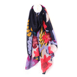 Scarf ~ 52632 Recycled Navy blue with tropical print edge scarf