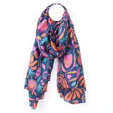 Scarf ~ 52882 Organic cotton navy and bright abstract meadow print scarf