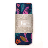 Organic cotton navy and bright abstract meadow print scarf