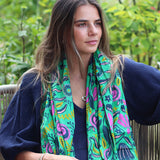 52883 Organic cotton green mix abstract meadow print scarf