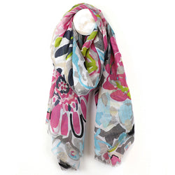 Scarf ~ 52951 Pink mix painted floral scarf with lurex