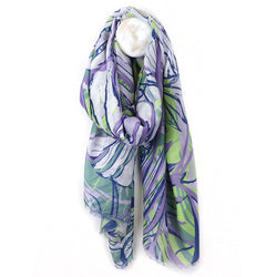 Scarf ~ 52954 Blue mix tropical print scarf