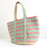 Bag ~ 81419 Pink and aqua recycled paper and jute bag