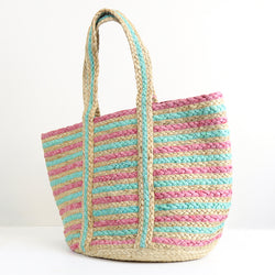 Bag ~ 81419 Pink and aqua recycled paper and jute bag