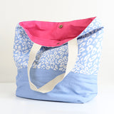 81430 Pale blue animal print cotton beach bag