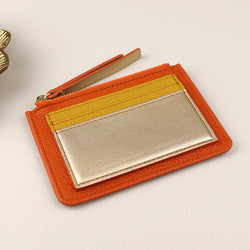 Purse ~ 81466 Orange metallic mix faux leather card holder