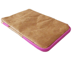 iPad cover ~ case with pink zip Original brown paper design fun and lightweight