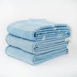 Weaver Green Blanket throws ~ Oxford stripe and Diamond - Azure - striking colour 100% recycled