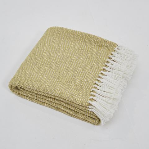 Weaver Green Blanket throw ~ Diamond - Gooseberry/white - stunning eco-friendly textile