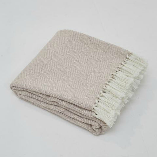 Blanket throw ~ Diamond - Shell - 230x130cm natural soft colour ethically produced