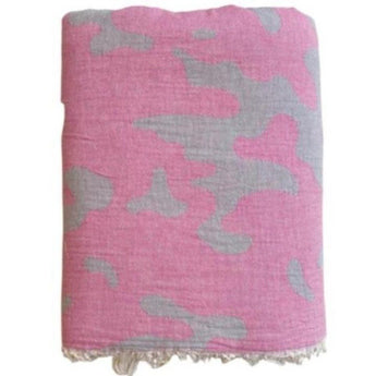 Fleece Throw ~  SKTF Camouflage pattern Bubblegum Pink/Grey cotton throw with fleece backing