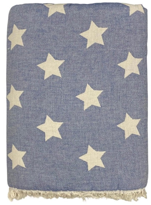 Fleece Throw ~ STF10 Stars design Denim cotton blanket with fleece backing 170 x 130cm