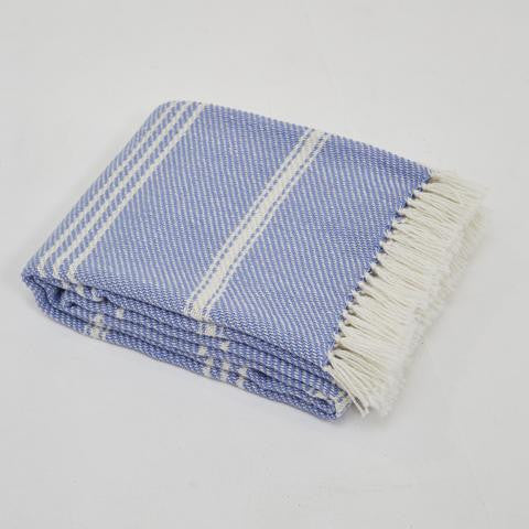 Blanket throw ~ Oxford stripe - Cobalt - 230x130cm 100% recylced plastic bottles and ethically produced