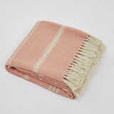 Blanket throw ~ Oxford stripe - Coral - striking colour 100% recycled