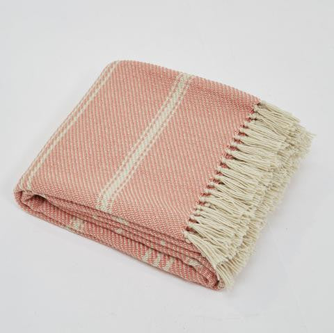 Blanket throw ~ Oxford stripe - Coral - striking colour 100% recycled