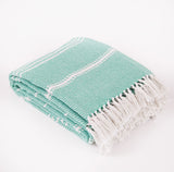 Weaver Green Blanket throw ~ Oxford stripe - Aqua - striking colour 100% recycled