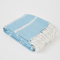 Weaver Green Blanket throw ~ Oxford stripe - Azure - striking colour 100% recycled