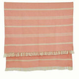 Blanket throw ~ Oxford stripe - Coral - striking colour 100% recycled