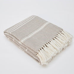 Weaver Green Blanket throw ~ Oxford stripe - Chinchilla - striking colour 100% recycled