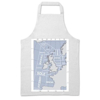 Apron ~ white with Shipping Forecast Regions design a creative nautical print