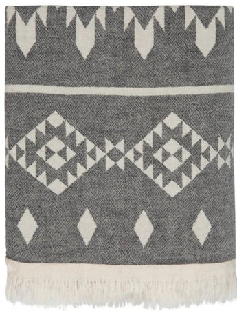 Fleece Throw ~  GTF01 Dakota Black geometric pattern cotton throw with fleece backing