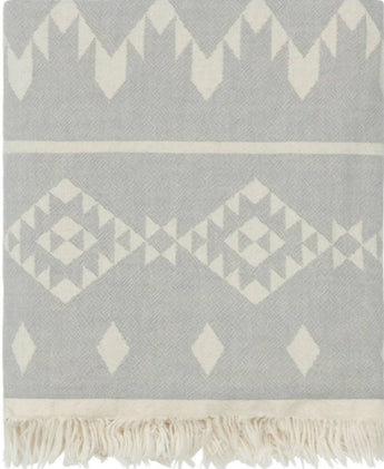 Fleece Throw ~  GHT05 Dakota light grey geometric pattern cotton throw with fleece backing