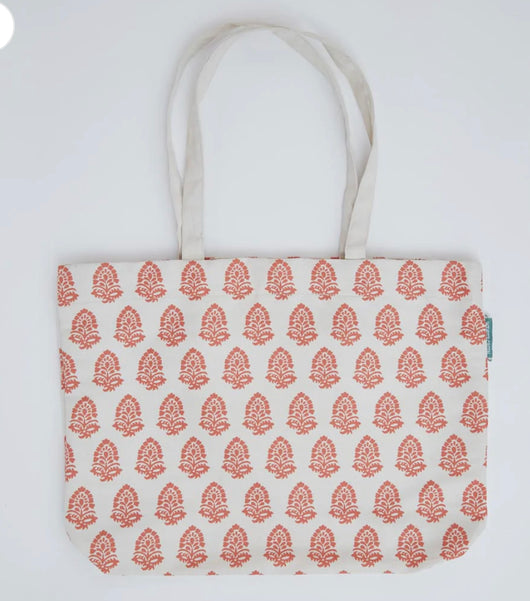 Weaver Green Bag ~ Jaipur Acorn Coral Canvas Bag Beach/Shopping Bag ethically produced
