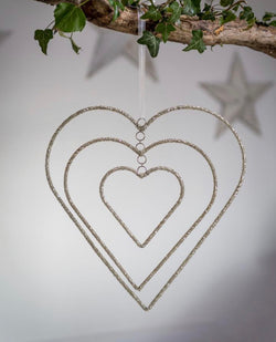 Hanging decoration ~ 17AW09  -Triple hearts beaded 38cm, 28cm, 16cm