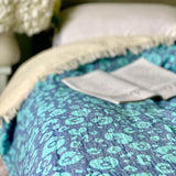 Fleece Throw ~ LTF02 Leopard design Moroccan Blue cotton blanket with fleece backing 170 x 130cm