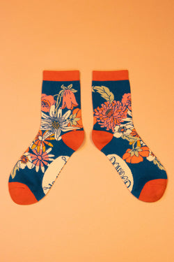 Sock ~ Powder SOC431 Ladies Ankle Socks Retro Meadow - Teal