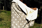 Throw ~ New England style Stars design Grey cotton blanket with fleece backing 170 x 130cm