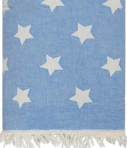 Stars design Blue cotton blanket with fleece backing 170 x 130cm